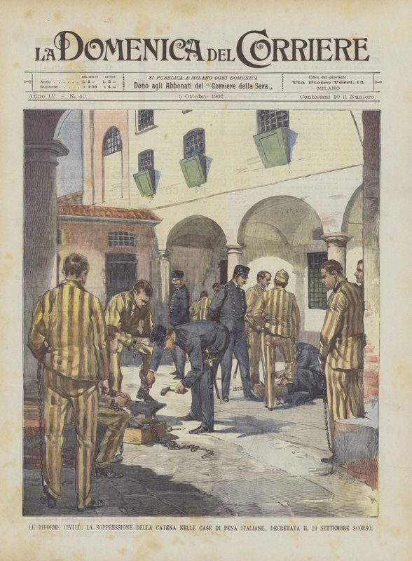 Die zivilen Reformen, die Abschaffung der Kette in den italienischen Strafanstalten, beschlossen am 20. September von Achille Beltrame