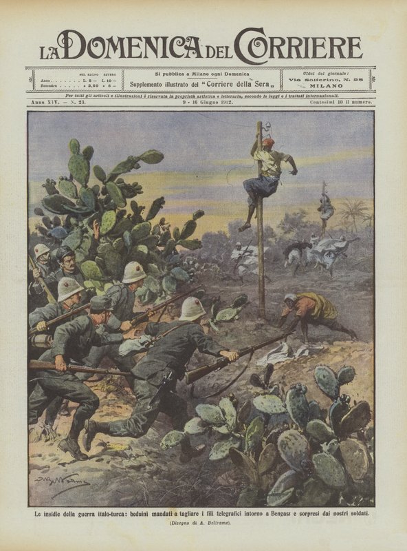Die Tücken des italienisch-türkischen Krieges, Beduinen schneiden die Telegrafendrähte von Achille Beltrame