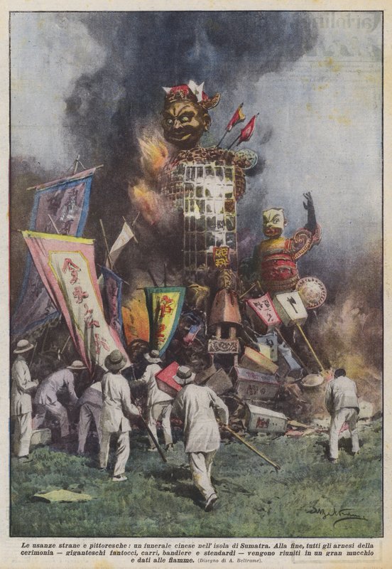 Die seltsamen und malerischen Bräuche, eine chinesische Beerdigung auf der Insel Sumatra von Achille Beltrame