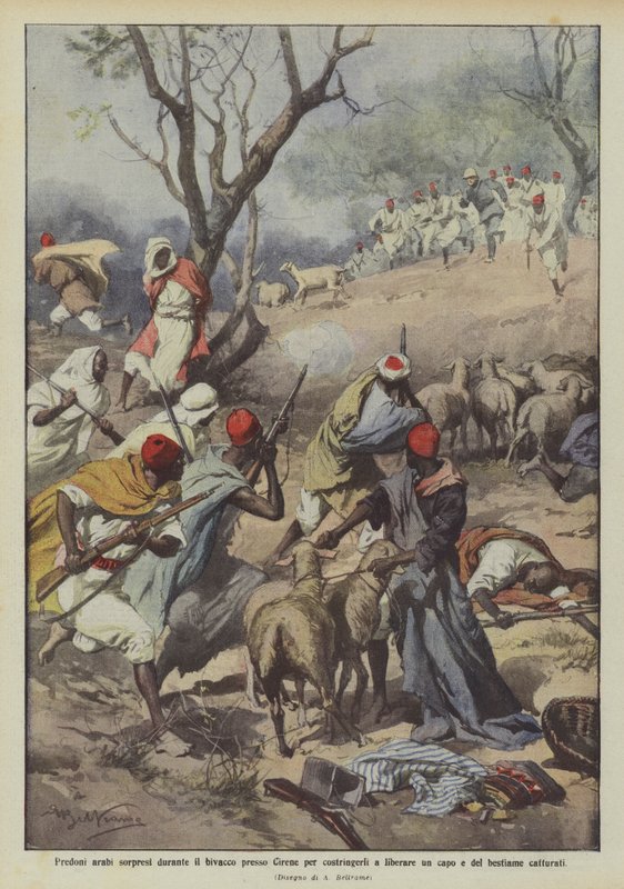 Arabische Räuber beim Biwak in der Nähe von Cyrene überrascht, um sie zur Freilassung eines Anführers zu zwingen von Achille Beltrame