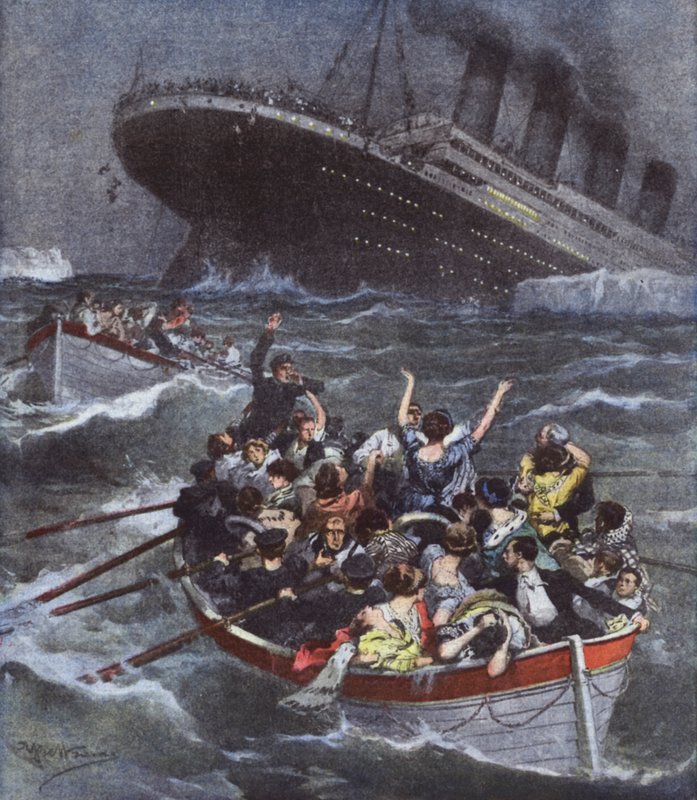 Schreckliches Schiffsunglück, der größte Ozeandampfer Titanic sinkt mit 1600 Menschen von Achille Beltrame