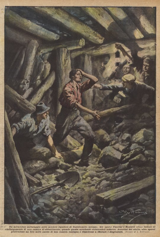 Ein wundersame Rettung in den Braunkohleminen von Castelnuovo (Arezzo) von Achille Beltrame