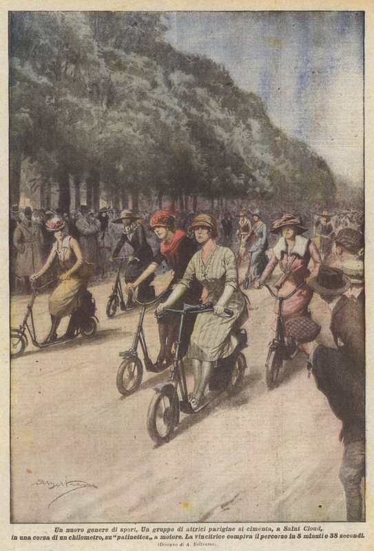Eine neue Art von Sport, eine Gruppe Pariser Schauspielerinnen versucht sich in Saint Cloud an einem Rennen von Achille Beltrame