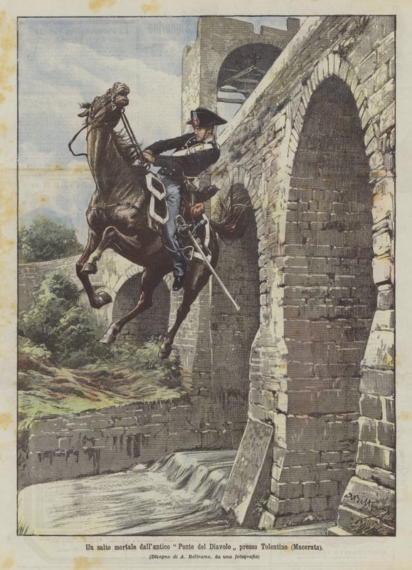 Ein Salto mortale von der alten Teufelsbrücke bei Tolentino (Macerata) von Achille Beltrame