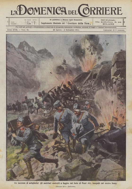 Ein Erfolg der Artillerie, die Österreicher gezwungen, das Fort Pozzi Alti zu verlassen, verfolgt von unserem Feuer von Achille Beltrame