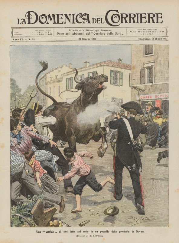 Ein ernsthaftes Stierkampf in einem Dorf in der Provinz Novara von Achille Beltrame