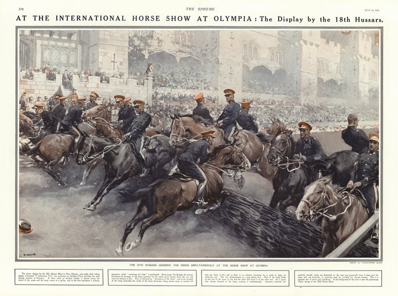 Vorführung der 18. Husaren auf der Internationalen Pferdeschau in Olympia, London, 1914 von Addison Thomas Millar