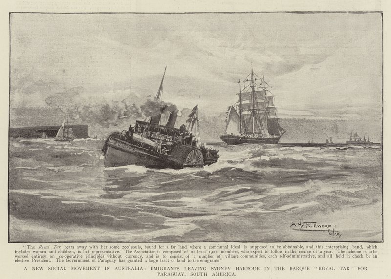 Eine neue soziale Bewegung in Australien, Auswanderer verlassen den Hafen von Sydney auf der Bark Royal Tar nach Paraguay, Südamerika von Albert Henry Fullwood