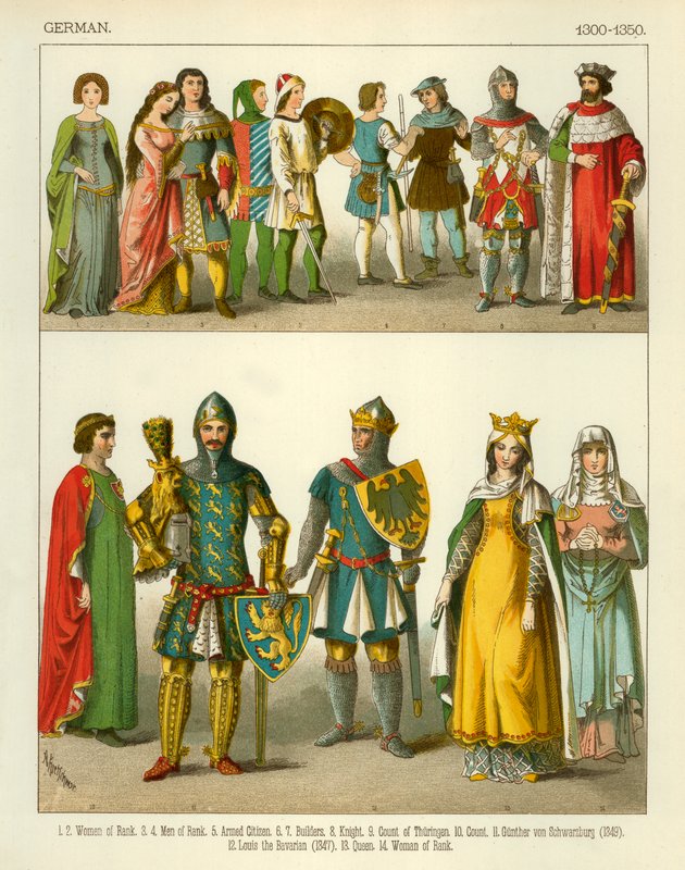 Deutsche Kostüme 1300-1350 von Albert Kretschmer