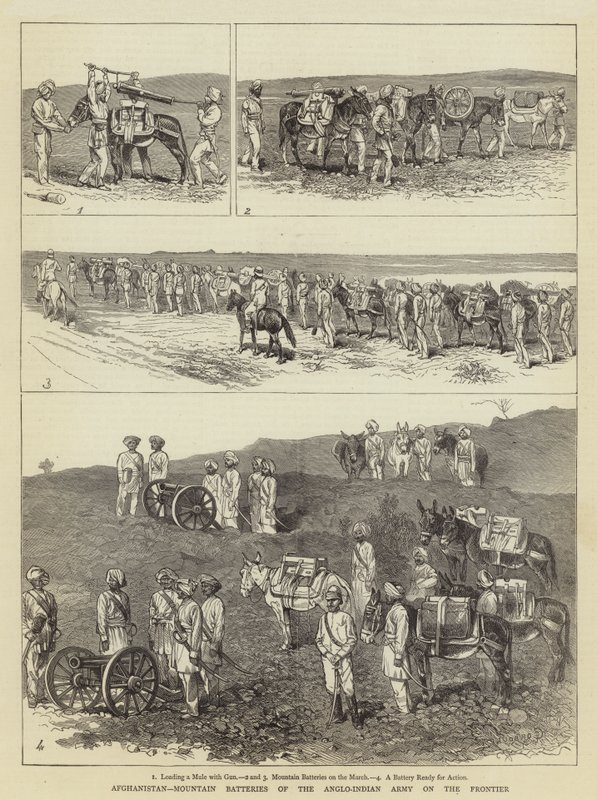 Afghanistan, Gebirgsbatterien der anglo-indischen Armee an der Grenze von Alfred Chantrey Corbould