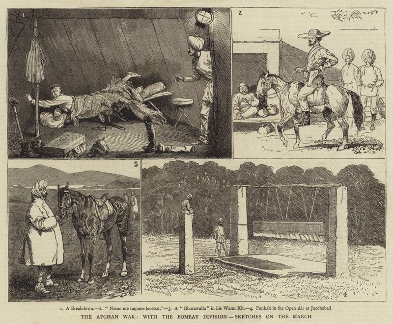 Der Afghanische Krieg, mit der Bombay-Division, Skizzen auf dem Marsch von Alfred Chantrey Corbould