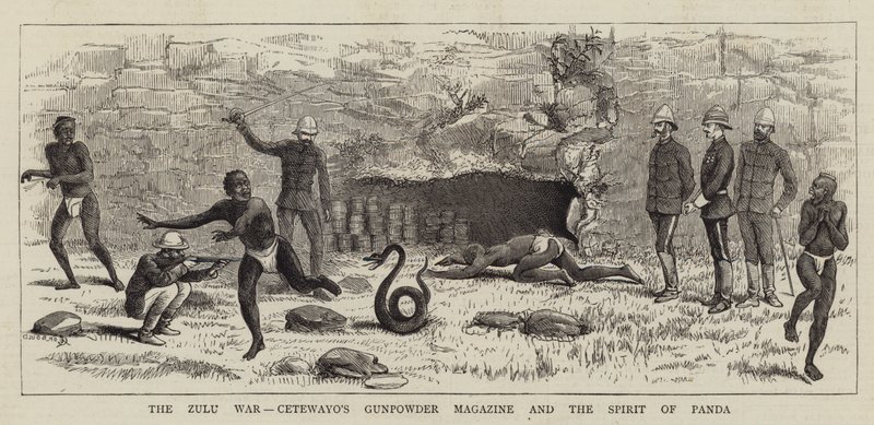 Der Zulukrieg, Cetewayos Pulvermagazin und der Geist von Panda von Alfred Chantrey Corbould