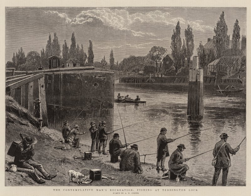 Die Erholung des nachdenklichen Mannes, Angeln an der Teddington-Schleuse von Alfred W. Cooper