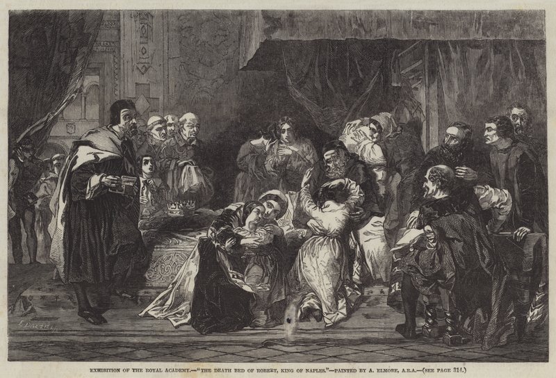 Das Sterbebett von Robert, König von Neapel von Alfred W. Elmore