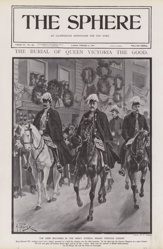 Die Haupttrauernden bei der Trauerprozession von Königin Victoria durch London (Lithografie) von Alfred (after) Pearse