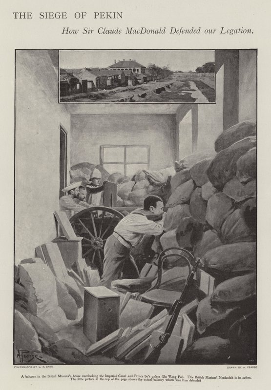Die Verteidigung der belagerten britischen Gesandtschaft in Peking während des Boxeraufstands von Alfred (after) Pearse