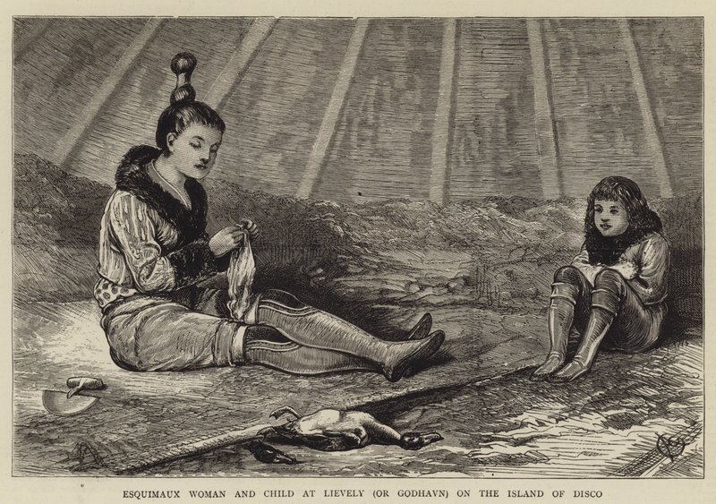 Eskimo-Frau und Kind in Lievely (oder Godhavn) auf der Insel Disco von Alfred Chantrey Corbould
