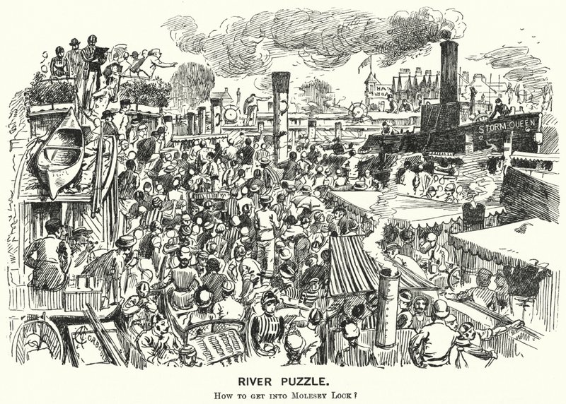 Punch-Karikatur: Stau auf der Themse am Molesey Lock, Surrey von Alfred Chantrey Corbould
