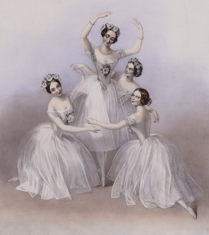 Der berühmte Pas De Quatre komponiert von Jules Perrot, wie er im Her Majesty’s Theatre getanzt wurde von Alfred Edward (after) Chalon