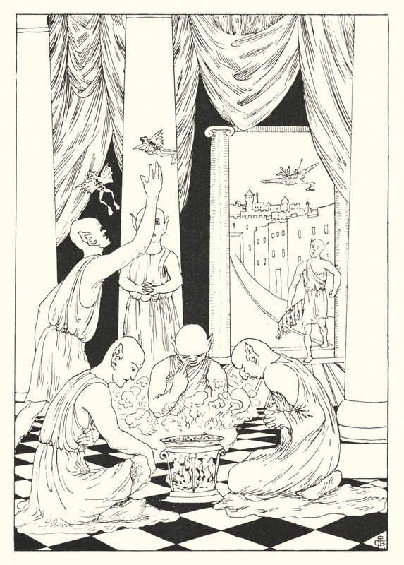 Lukians Wahre Geschichte: Ein Mahl auf dem Mond, Geröstete Frösche (Gravur) von Alfred Payne Garnett