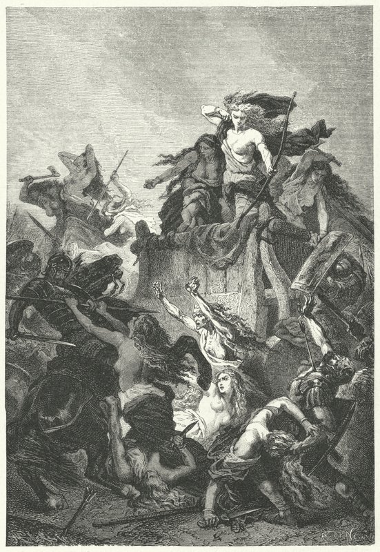 Germanische Frauen verteidigen ihr Lager bis zum Tod (Stich) von Alphonse Marie de (after) Neuville
