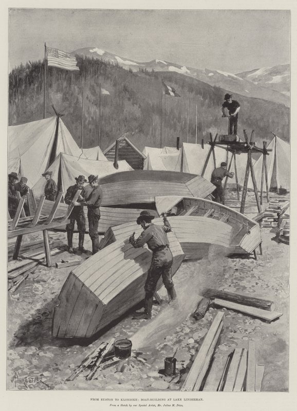 Von Euston nach Klondike, Bootsbau am Lake Linderman von Amedee Forestier