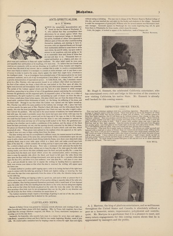 Anti-Spiritualismus, F D Hewes, Hugh G Emmett, A J Martvne von American School