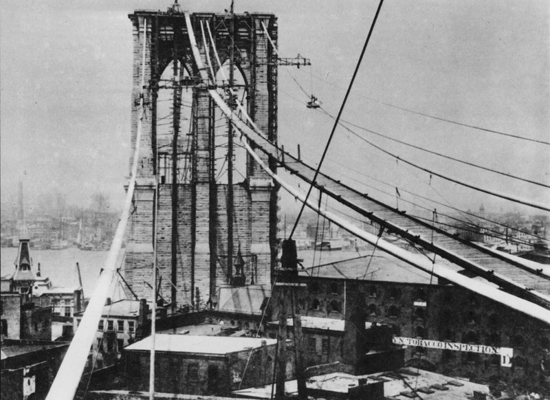 Brooklyn Bridge, New York, im Bau, ca. 1880 von American Photographer (after)