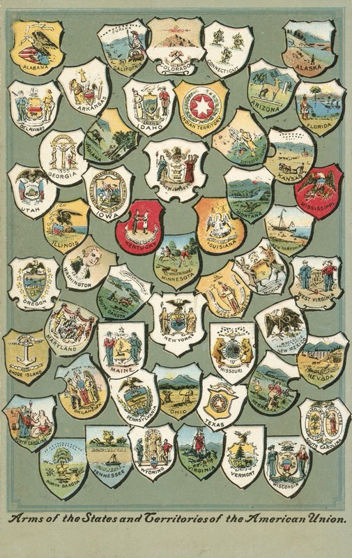 Wappen der Bundesstaaten der USA (Farblitho) von American School