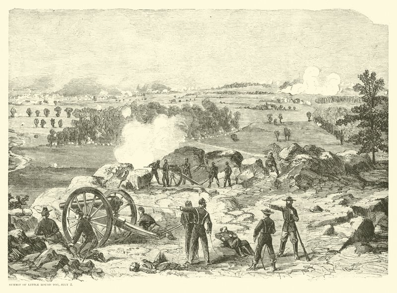 Schlacht von Gettysburg, Gipfel von Little Round Top, 2. Juli, Juli 1863 von American School
