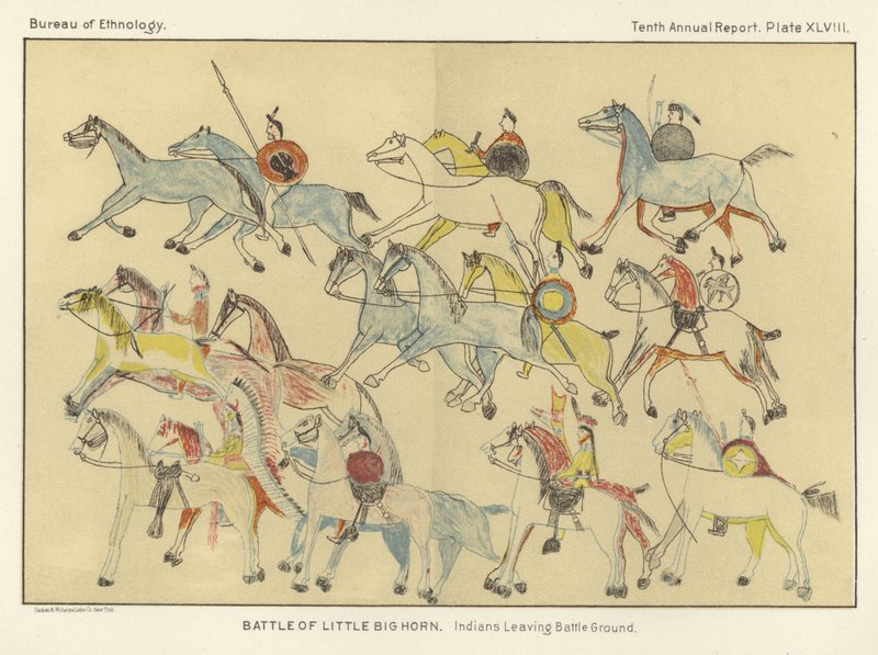 Schlacht von Little Big Horn - Indianer verlassen das Schlachtfeld von American School