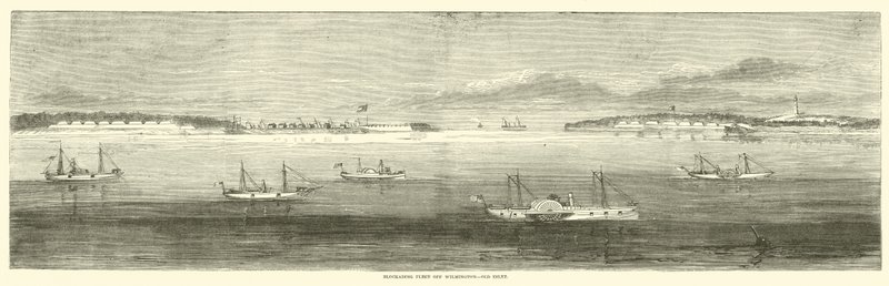 Blockadeflotte vor Wilmington, Old Inlet, Oktober 1864 von American School