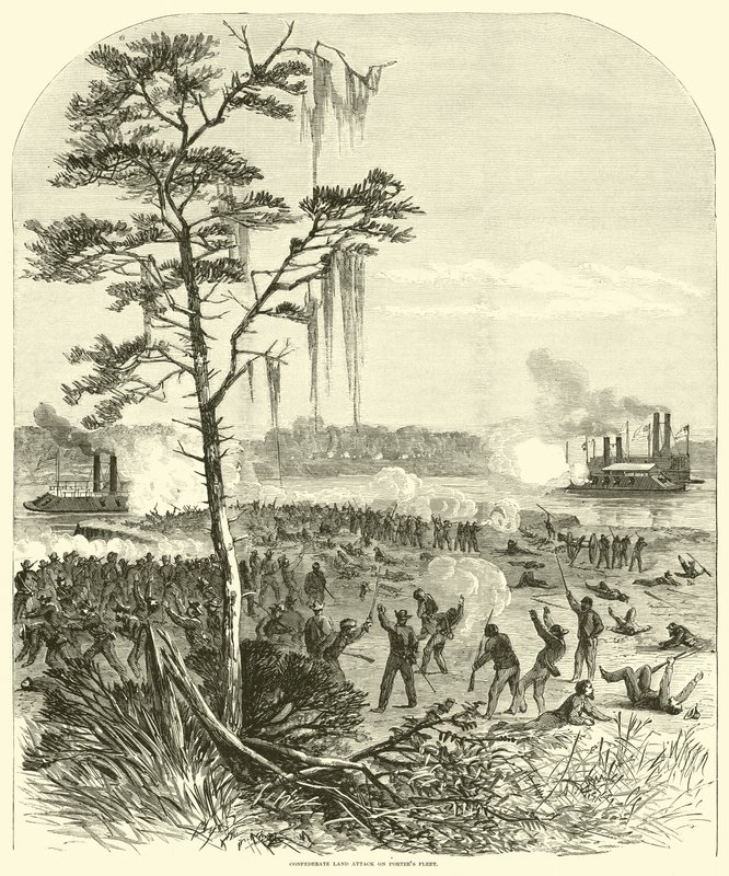 Konföderierter Landangriff auf Porters Flotte, April 1864 von American School