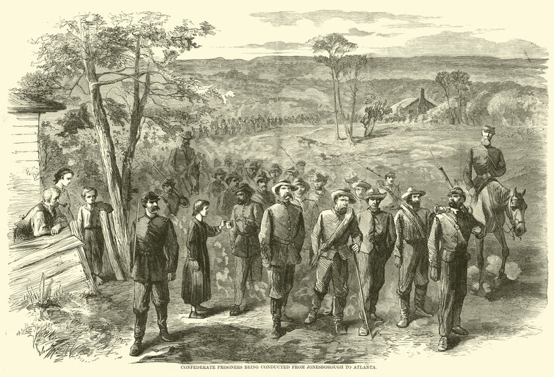Konföderierte Gefangene werden von Jonesborough nach Atlanta gebracht, September 1864 von American School