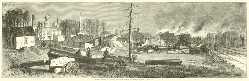 Zerstörung der Depots, öffentlichen Gebäude und Fabriken in Atlanta, November 1864 von American School