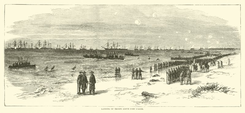 Landung der Truppen oberhalb von Fort Fisher, Januar 1865 von American School