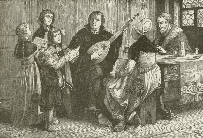 Luther inmitten seiner Familie von American School