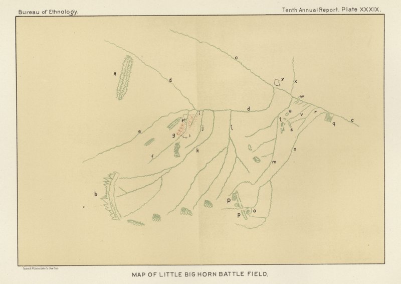 Karte des Schlachtfelds von Little Big Horn von American School
