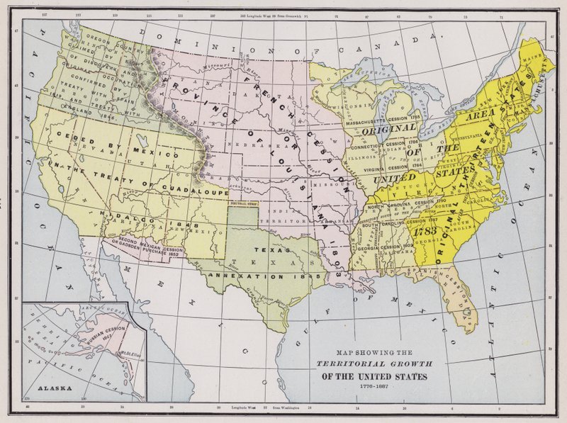 Karte, die das territoriale Wachstum der Vereinigten Staaten zeigt von American School