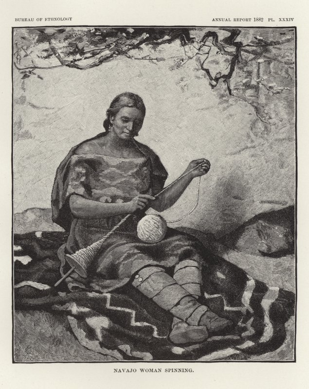 Navajo-Frau beim Spinnen von American School