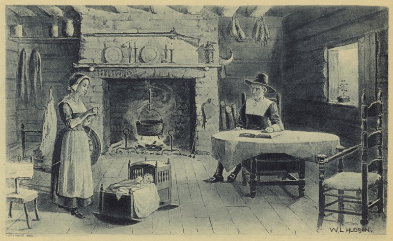 Heim des Neuengland-Pioniers (Litho) von American School
