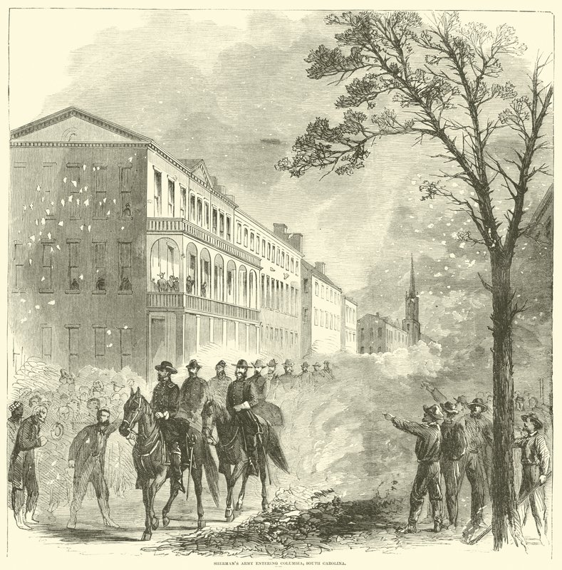 Shermans Armee zieht in Columbia, South Carolina, ein, Februar 1865 von American School