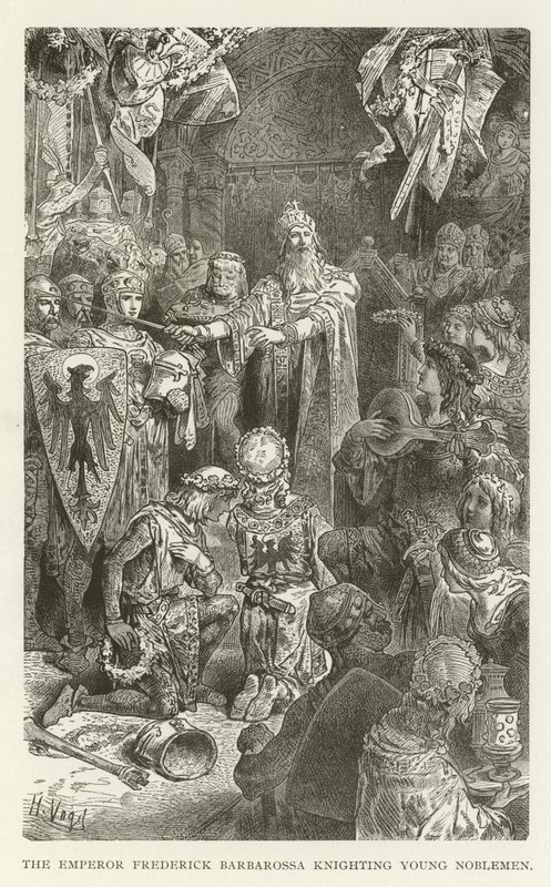 Der Kaiser Friedrich Barbarossa schlägt junge Adlige zum Ritter von American School