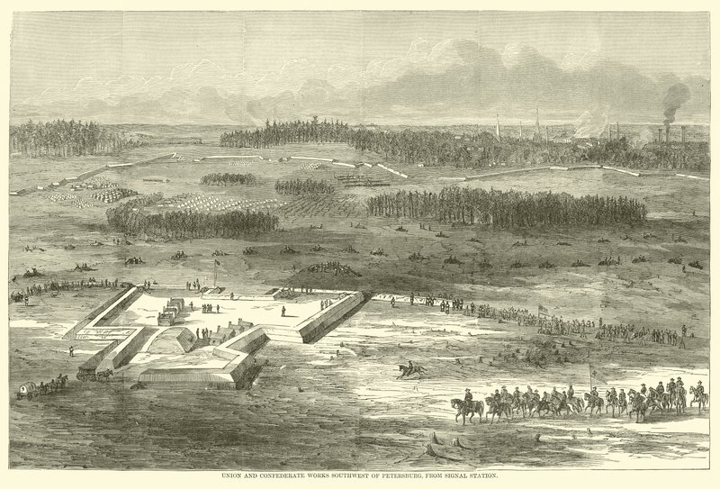 Union und konföderierte Werke südwestlich von Petersburg, von der Signalstation, März 1865 von American School