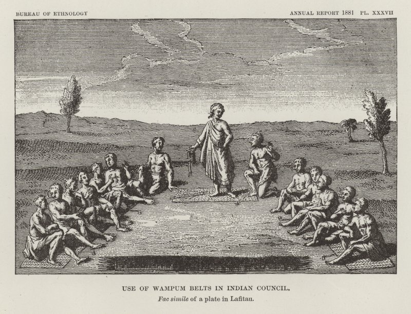 Verwendung von Wampum-Gürteln im Indianerrat von American School