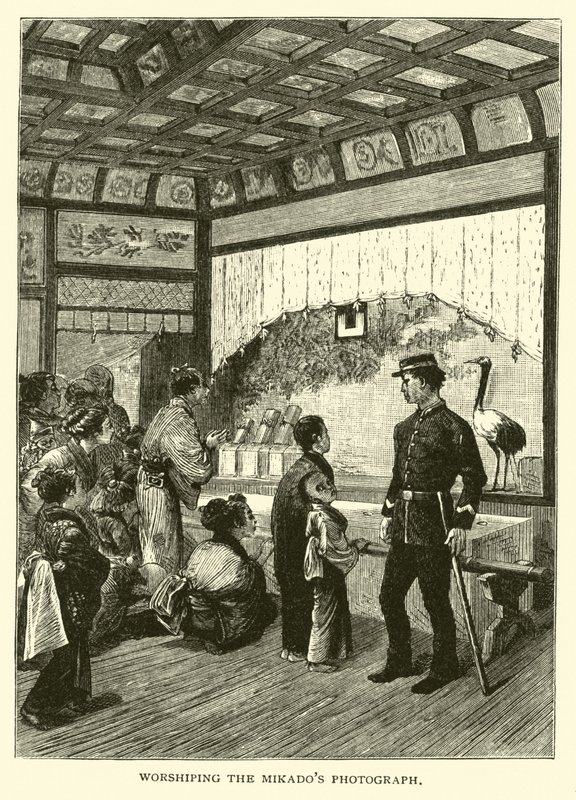 Verehrung des Mikado-Fotos von American School