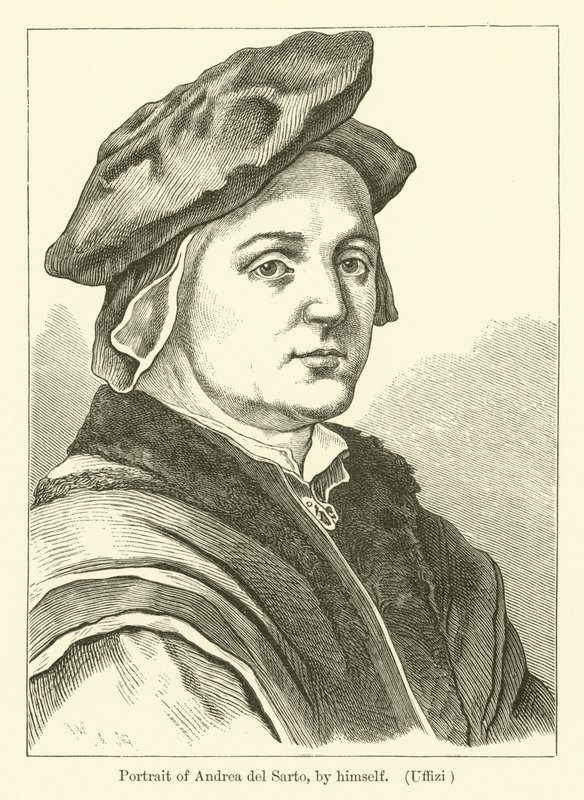 Selbstporträt des italienischen Malers Andrea del Sarto (Gravur) von Andrea del (after) Sarto