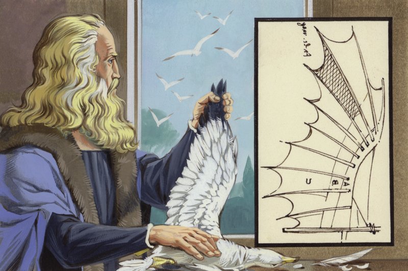 Leonardo Da Vinci studiert Vögel, um herauszufinden, wie ein Mensch fliegen könnte von Angus McBride