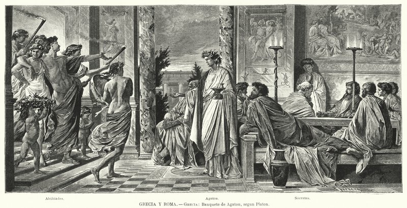Bankett des Agathon, Antikes Griechenland, nach Platon von Anselm Feuerbach