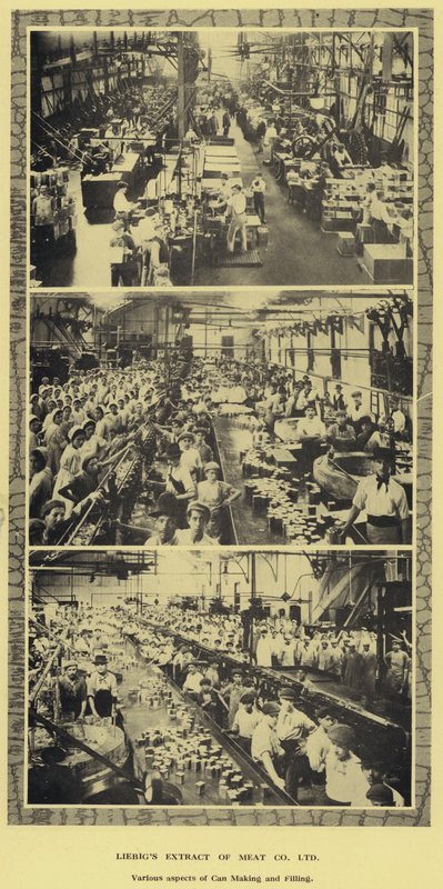 Dosenherstellung und -füllung, Fabrik der Liebig Extract of Meat Company, Ltd, Argentinien von Argentinian Photographer